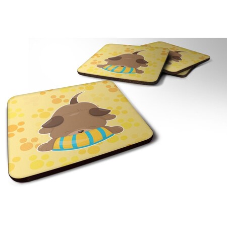 Puppy On Yellow Pawprints Foam Coasters - Set Of 4